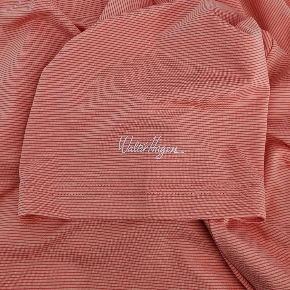 Walter Hagen P11 Championship Stripe Golf Polo Shirt‎ Stretch Pink Peach Mens L